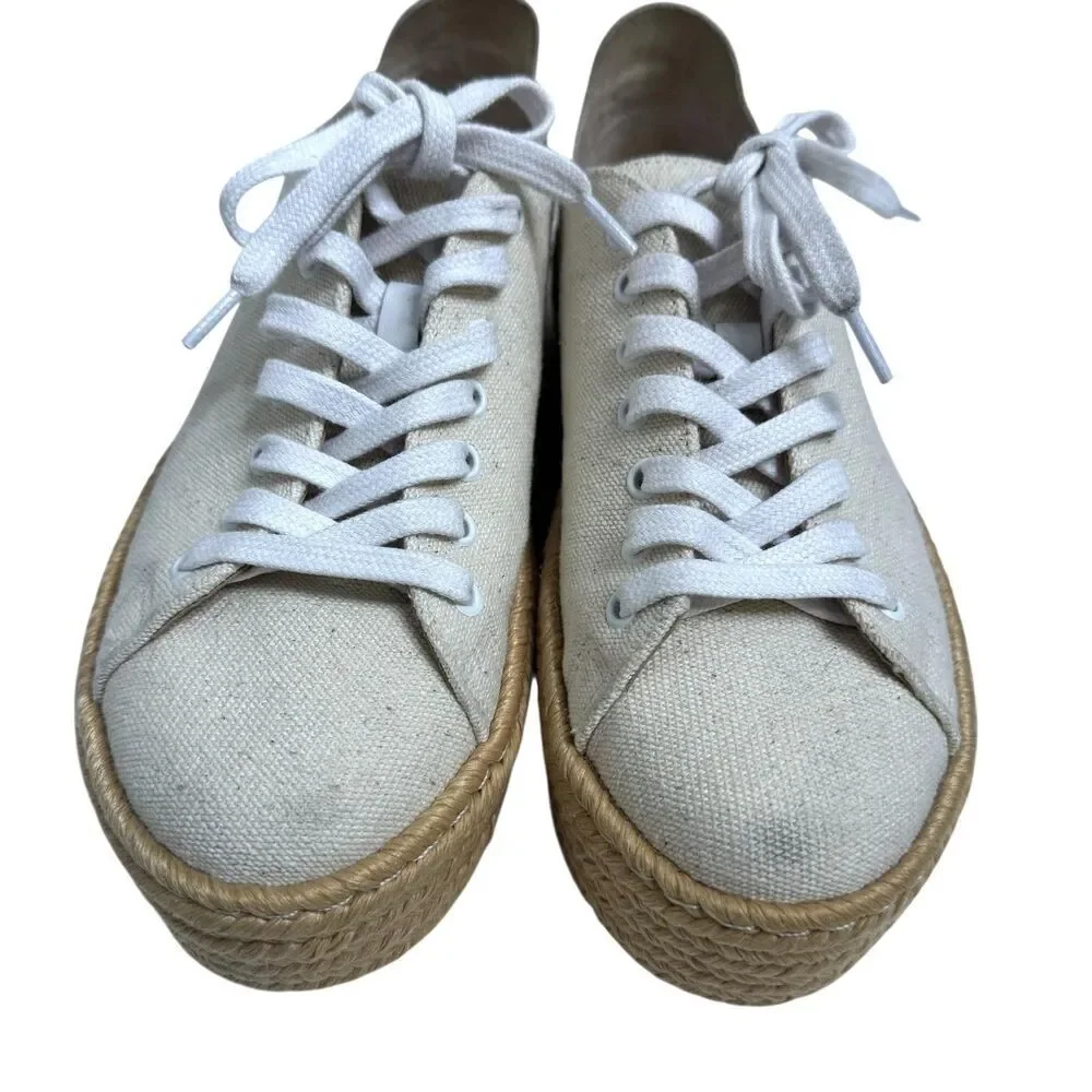 Schutz Luana Espadrille Platform Shoes Womens Size 7.5B Beige Canvas Lace Up